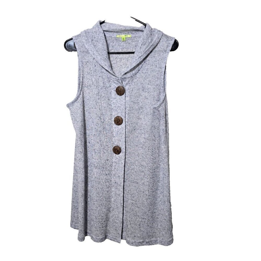 Trisha Tyler Cardigan 1X Linen Blend Wooden Buttons Sheer Boho Sleeveless Layer